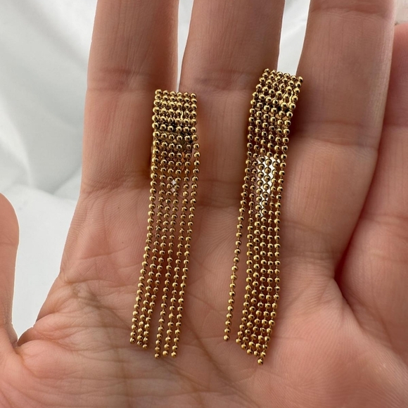 Anthropologie Elegant Gold Chain Tassel Earrings - Picture 3 of 5